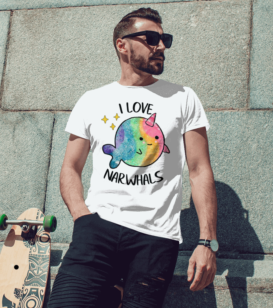 I Love Narwhals Rainbow Whale Kids T-Shirt