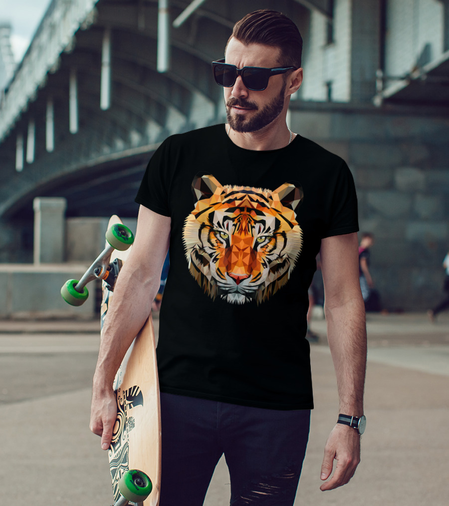 Geometric Triangular Low Poly Tiger Head T-Shirt