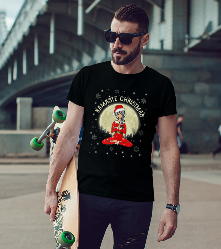 Namaste Christmas Peaceful Santa Yoga Moonlight Snowflakes Women's Meditation T-Shirt