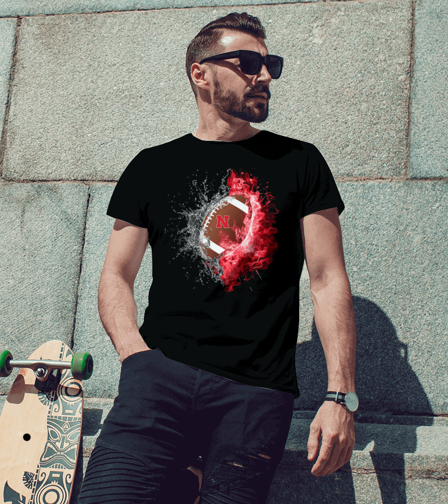 Nebraska Cornhuskers Football Water And Fire Burst T-Shirt