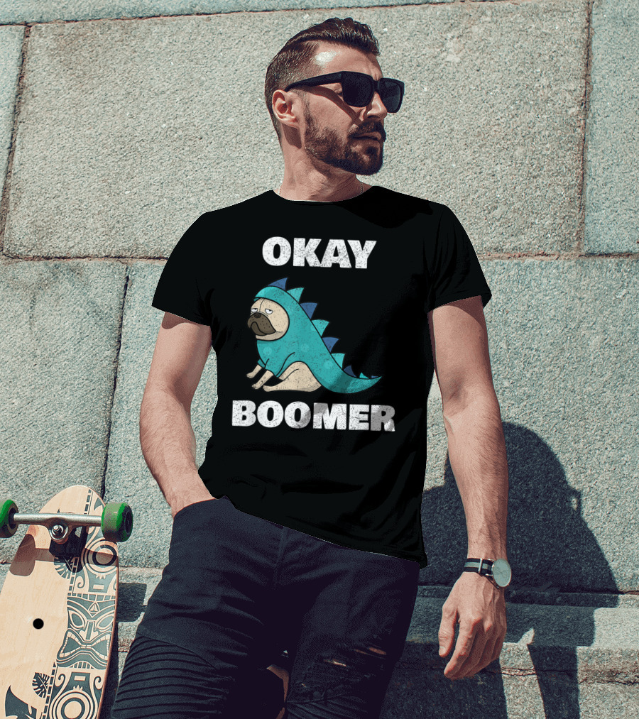 Okay Boomer Funny Dinosaur Pug T-Shirt