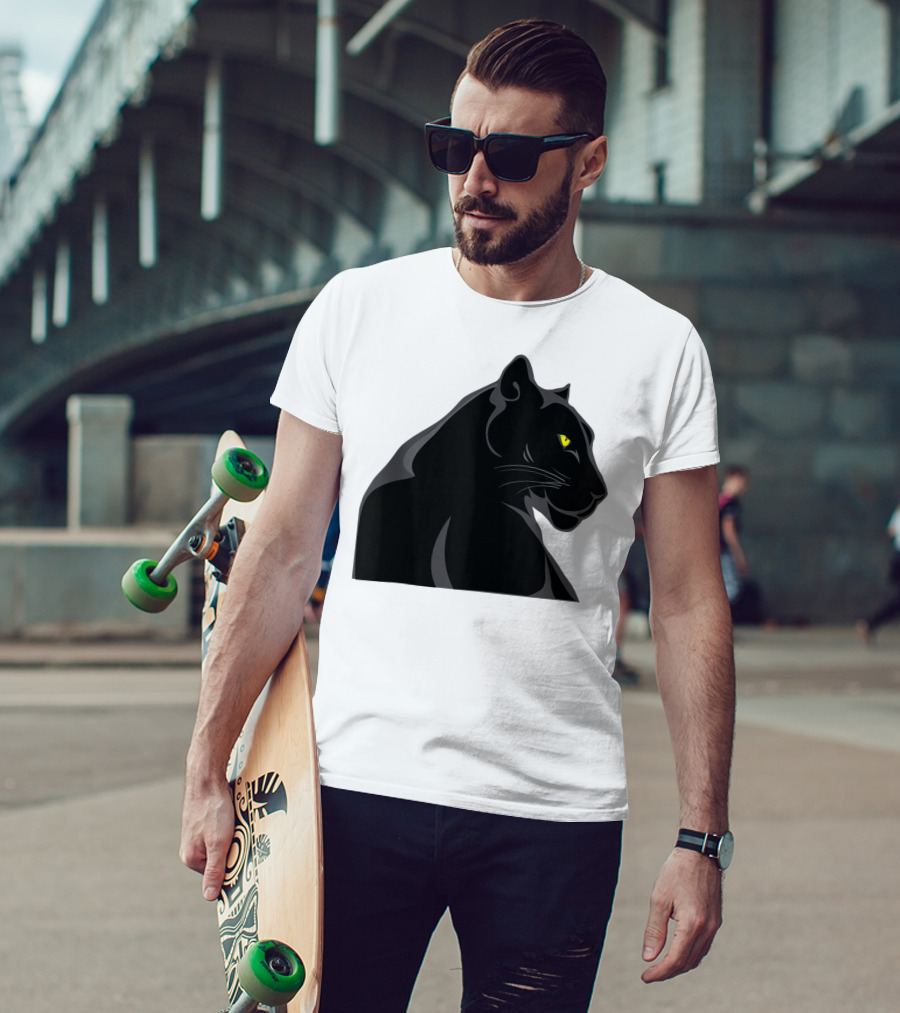 Panthera Cat Leopard Melanistic Black Panther Yellow Eyes T-Shirt