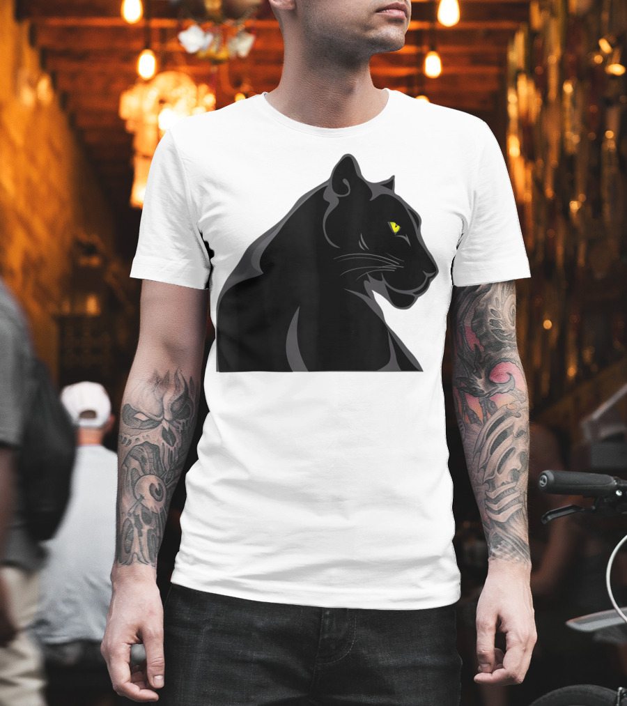 Panthera Cat Leopard Melanistic Black Panther Yellow Eyes T-Shirt