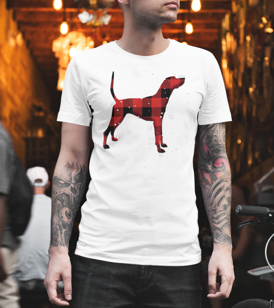 Plott Hound Dog Plaid Snowflakes T-Shirt