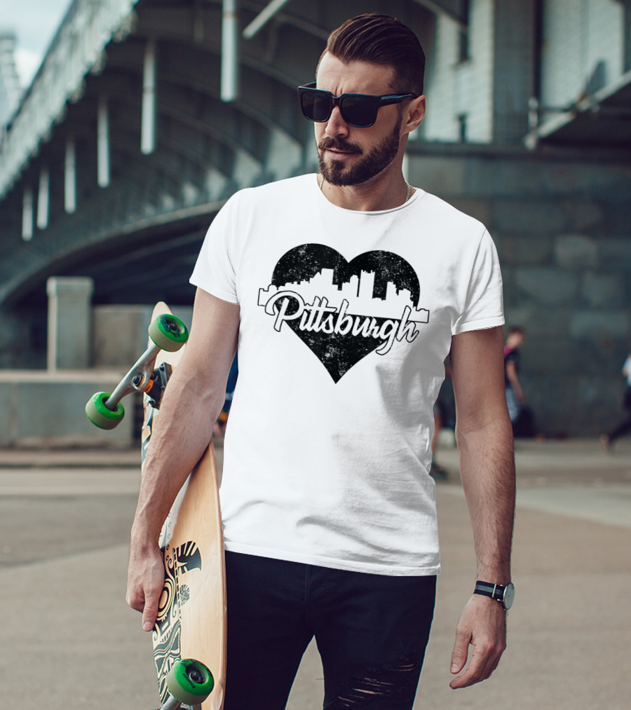 Retro Pittsburgh Skyline Heart T-Shirt