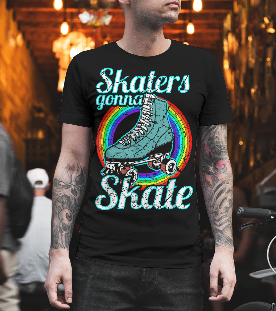 Retro Skaters Gonna Skate Roller Skate Vintage Style Rainbow T-Shirt