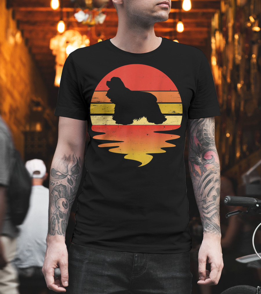 Retro Sunset Cocker Spaniel Silhouette Vintage 70s Style Dog Scene T-Shirt
