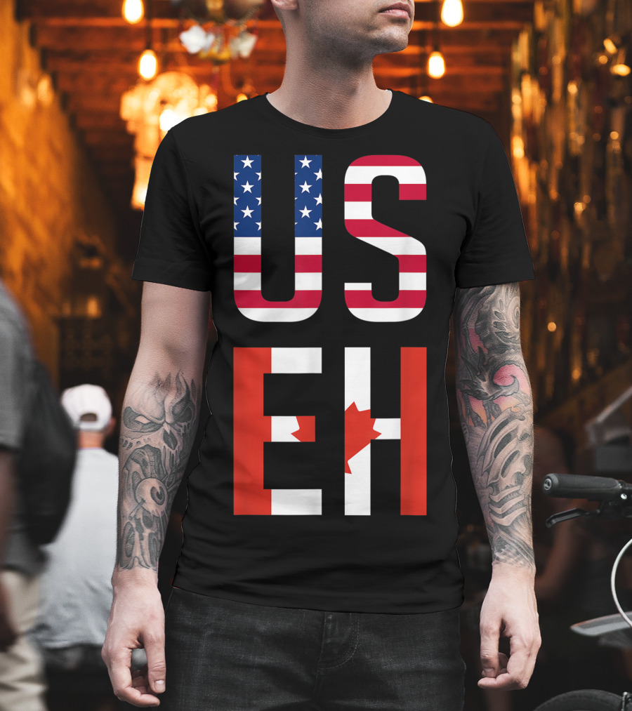 US Eh American Canadian Flag Contrast T-Shirt