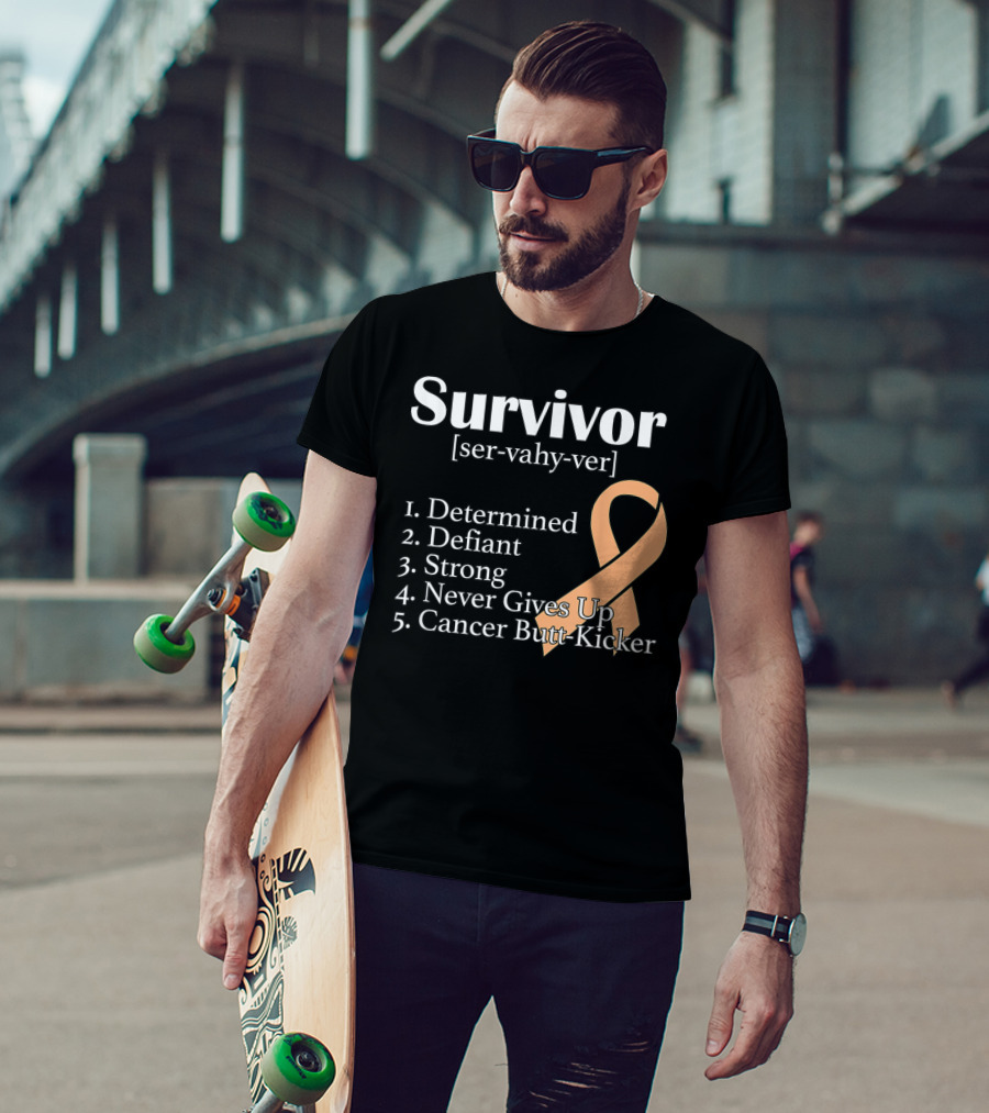 Survivor Definition Determined Defiant Strong Never Gives Up Cancer Butt-Kicker Peach T-Shirt