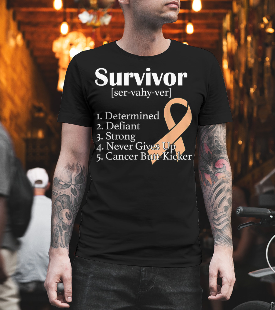 Survivor Definition Determined Defiant Strong Never Gives Up Cancer Butt-Kicker Peach T-Shirt