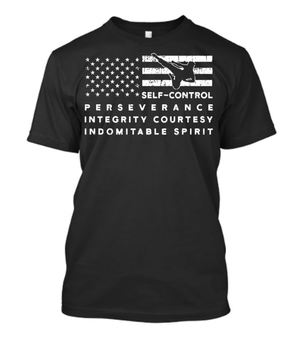 Vintage American Flag Taekwondo Self-Control Perseverance Integrity Courtesy Indomitable Spirit T-Shirt