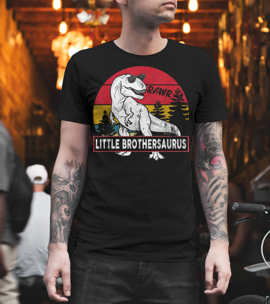 Vintage Little Brothersaurus Rawr Dinosaur Sunset Retro T-Shirt