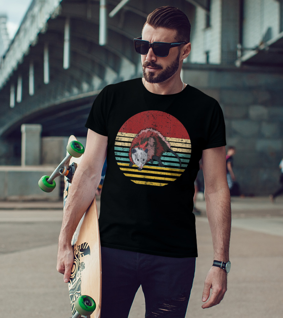 Vintage Possum Lovers Retro Sunset Stripes T-Shirt