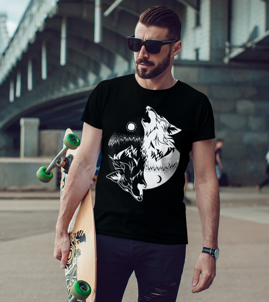 Yin Yang Skoll Tribal Wolf Sun Moon T-Shirt