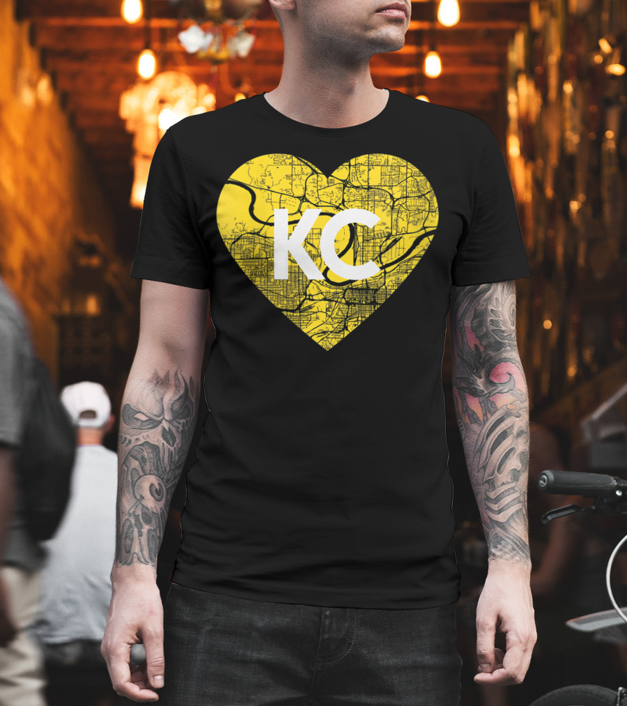 I Love Kansas City Football KC Heart Map T-Shirt