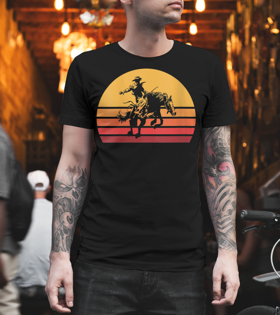 Retro Sunset Bronc Riding Vintage Bucking T-Shirt