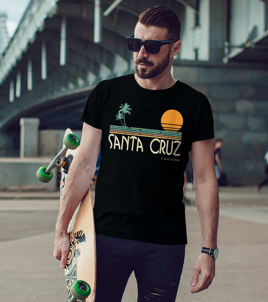 Santa Cruz California Retro Sunset With Palm Trees T-Shirt