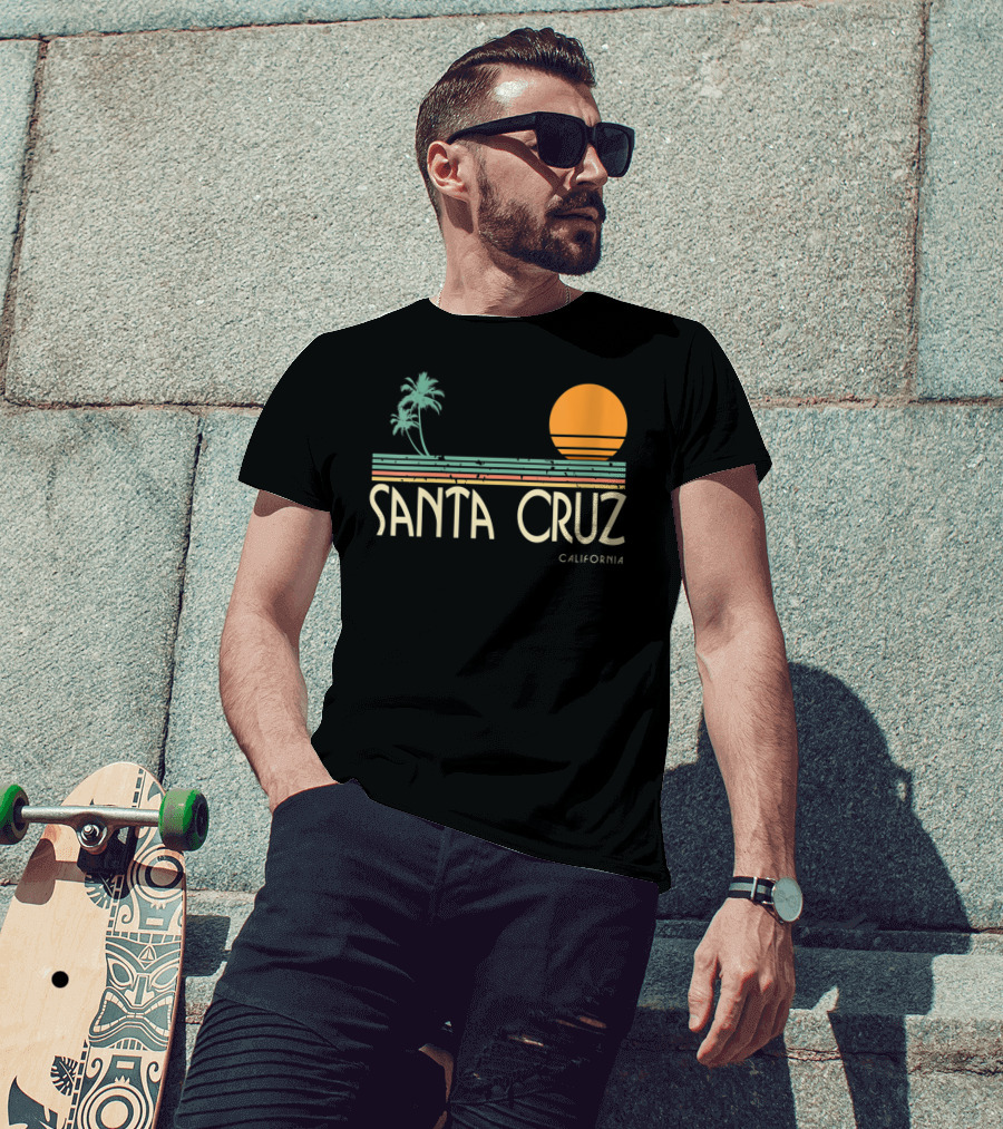 Santa Cruz California Retro Sunset With Palm Trees T-Shirt