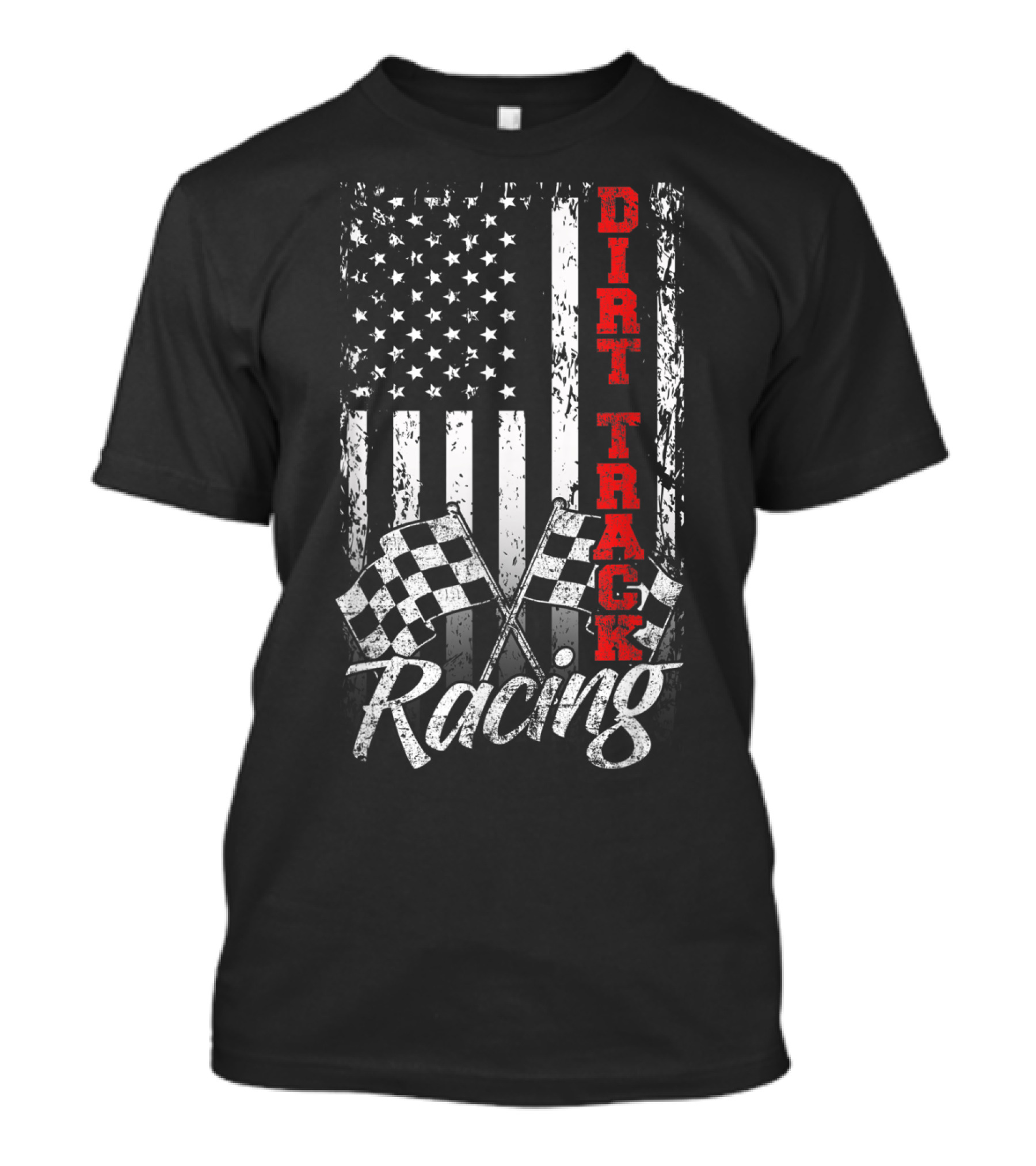 Dirt Track Racing American Flag With Checkered Flags T-Shirt