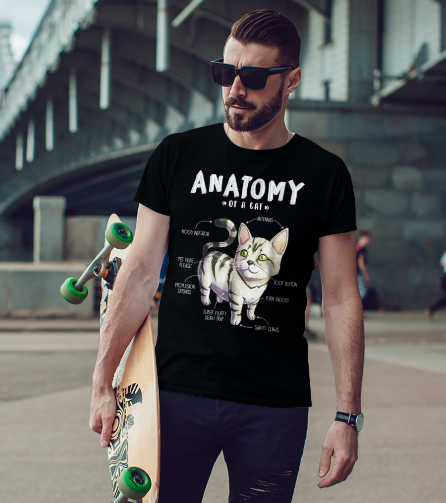 Anatomy Of A Cat Mood Indicator Antennas Super Fluffy Death Trap Boop Button Cute Funny Kitten Pet T-Shirt