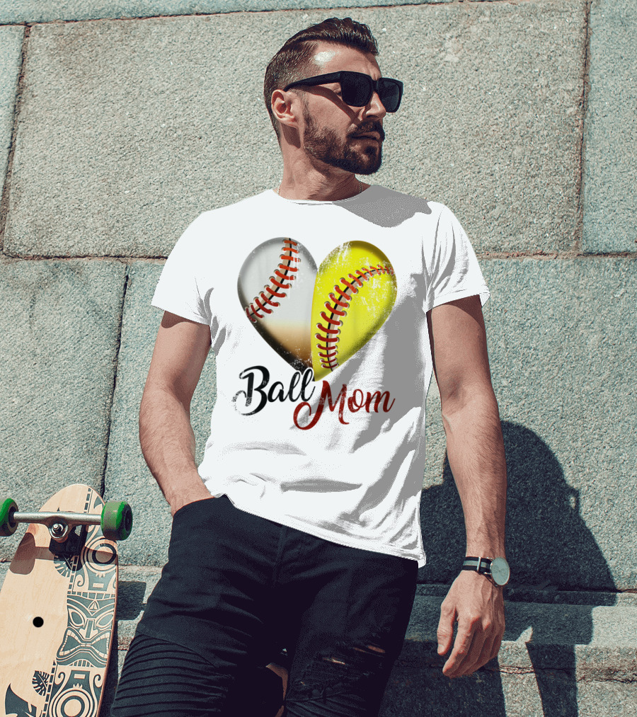Ball Mom Heart Baseball Players Funny T-Shirt