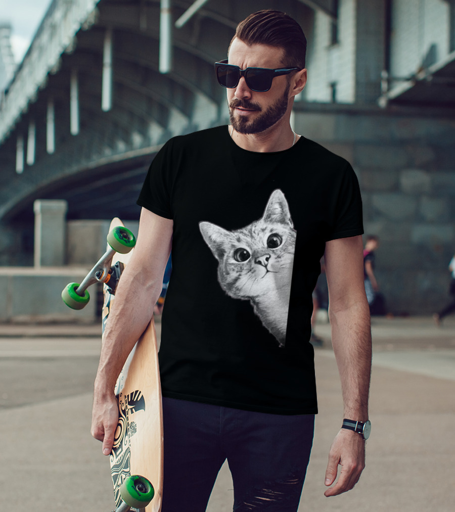 Funny Ninja Cat Meme Peekaboo T-Shirt