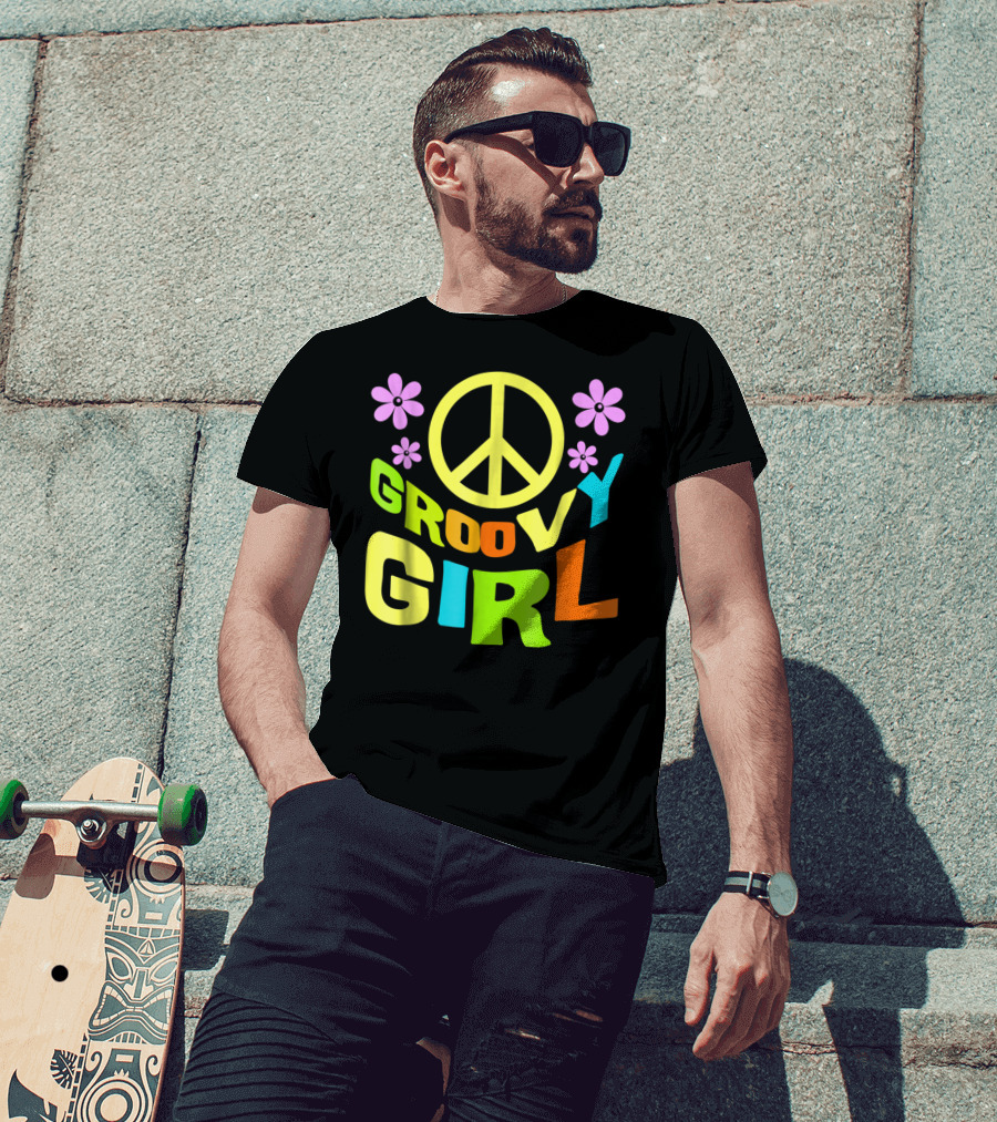 Groovy Girl 60s 70s Peace Sign Flower Power Costume Party Wear T-Shirt