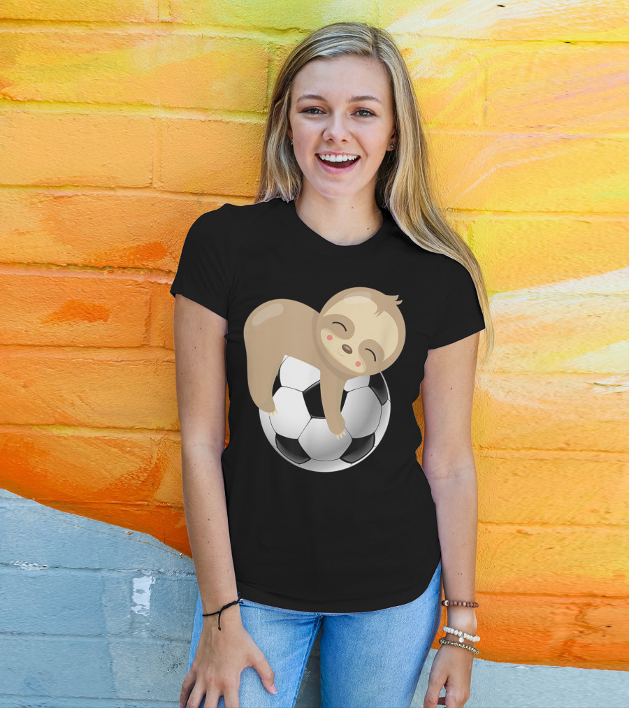 Baby Sloth Hugging Soccer Ball T-Shirt