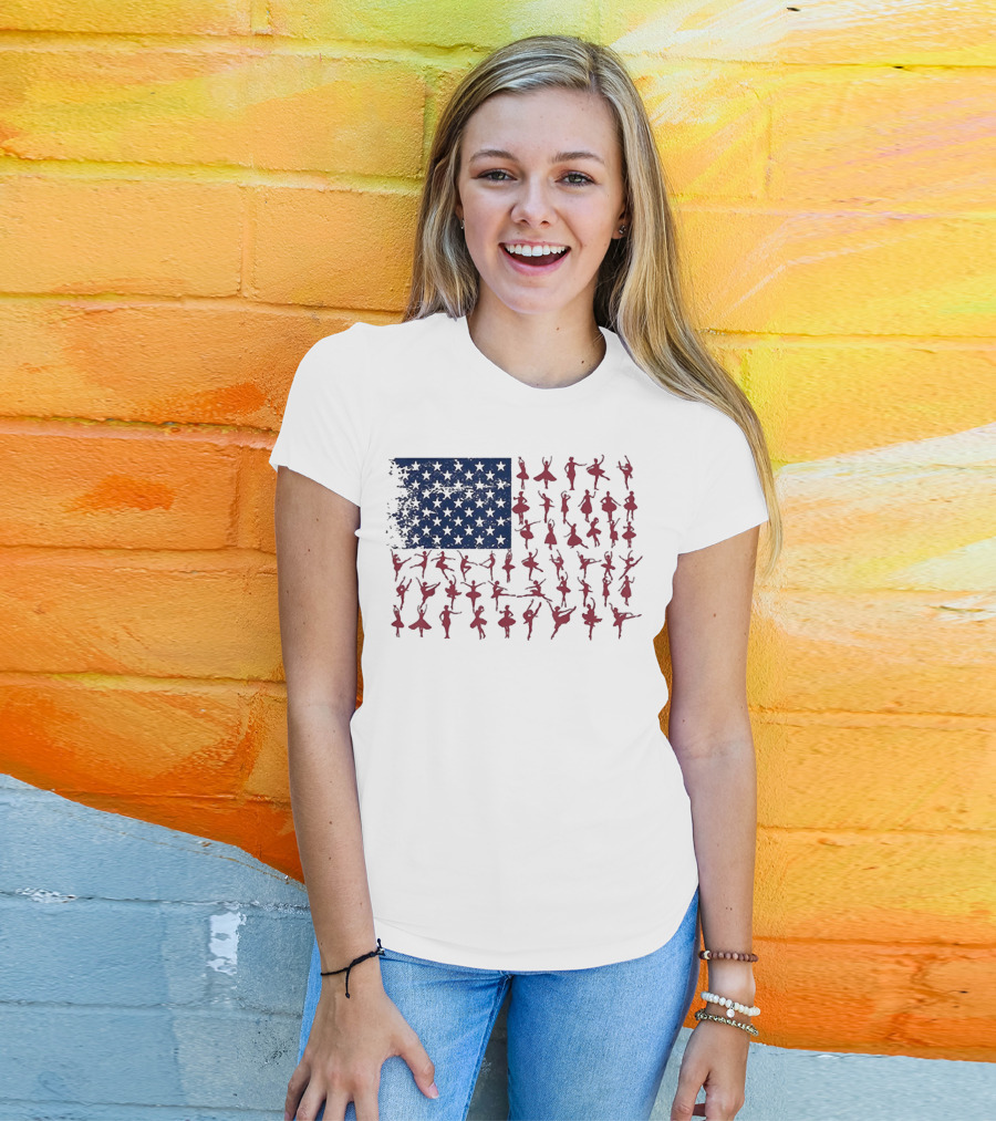 Ballet Dancer Kids American Flag July T-Shirt