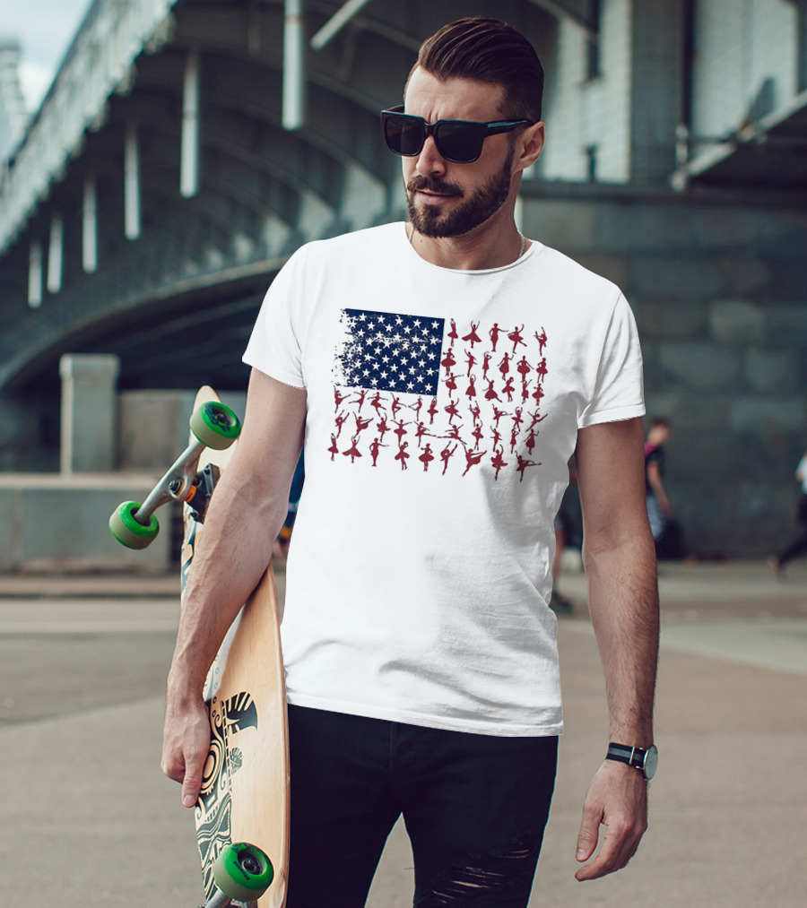 Ballet Dancer Kids American Flag July T-Shirt