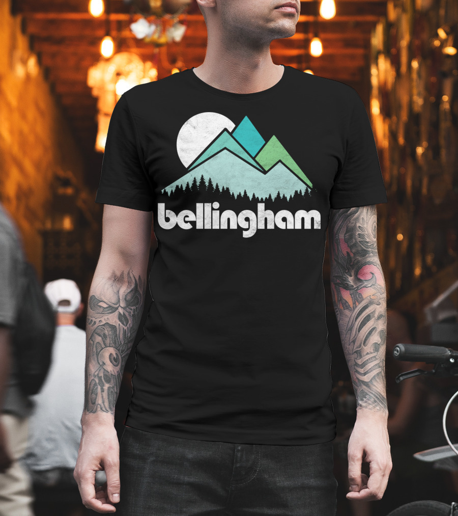 Bellingham Mountains Minimalist Design With Forest And Moon T-Shirt