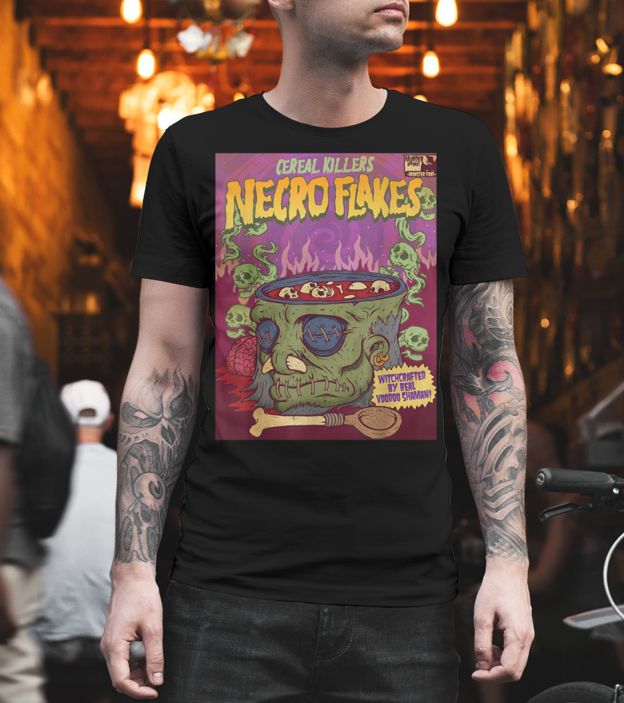 Cereal Killers Necro Flakes Witchcrafted by Real Voodoo Shaman Monster Food Horror Fans Nerds T-Shirt