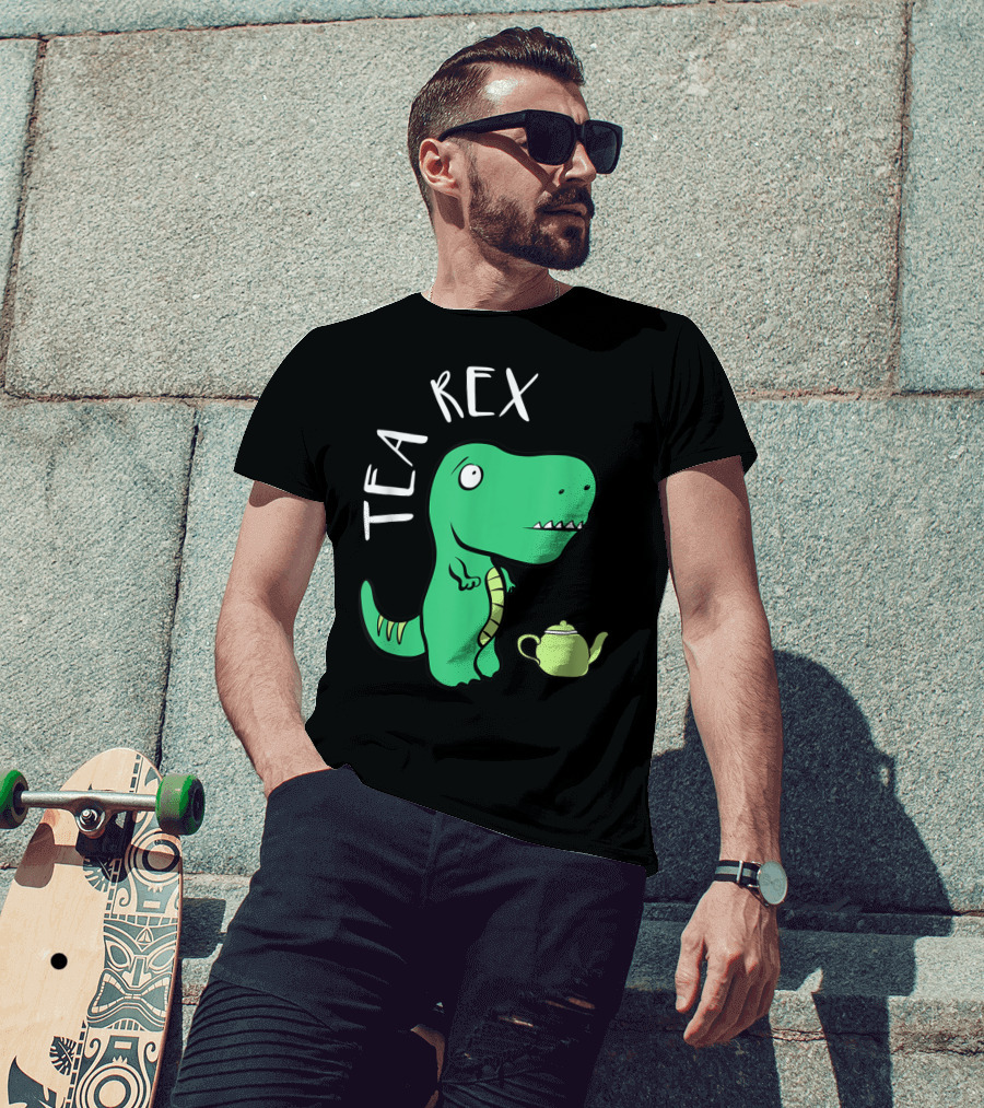 Tea Rex Dino With Green Teapot Cute Tea Time T-Shirt