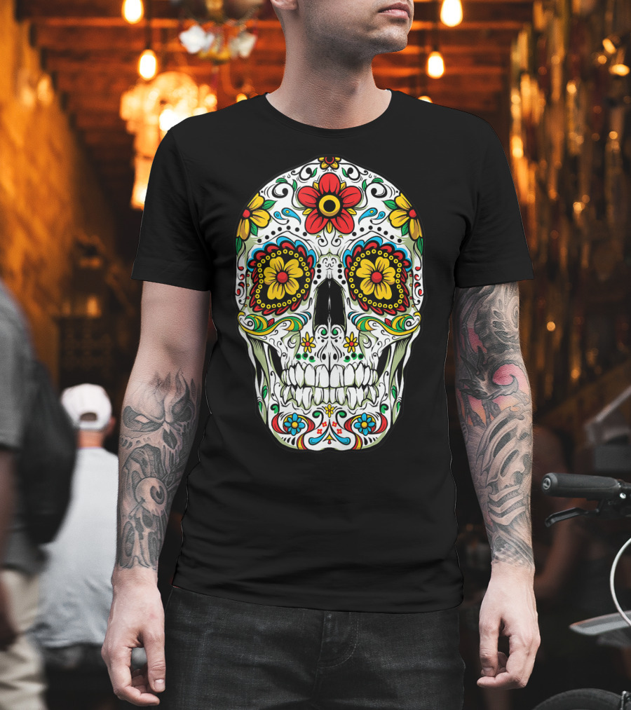 Day Of The Dead Colorful Floral Sugar Skull Cinco De Mayo T-Shirt
