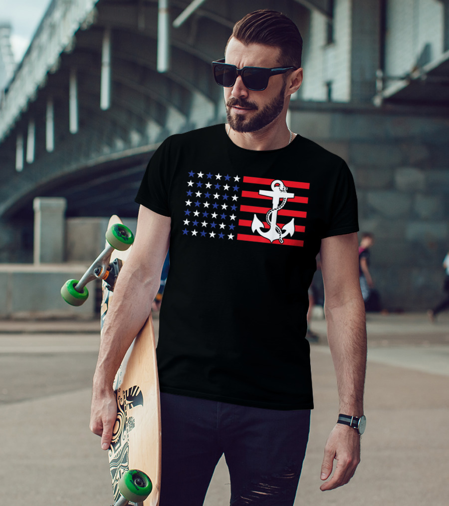 American Flag Anchor Patriotic Military July Navy USA T-Shirt