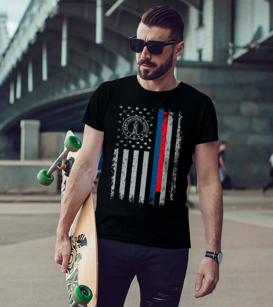 American Flag Army National Guard Symbol With Distressed Stripes T-Shirt