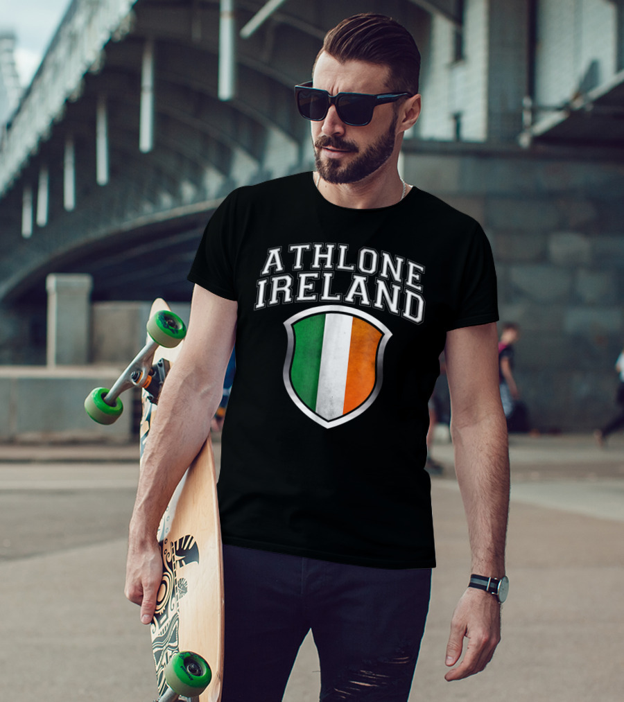 Athlone Ireland With Irish Flag Shield Crest T-Shirt