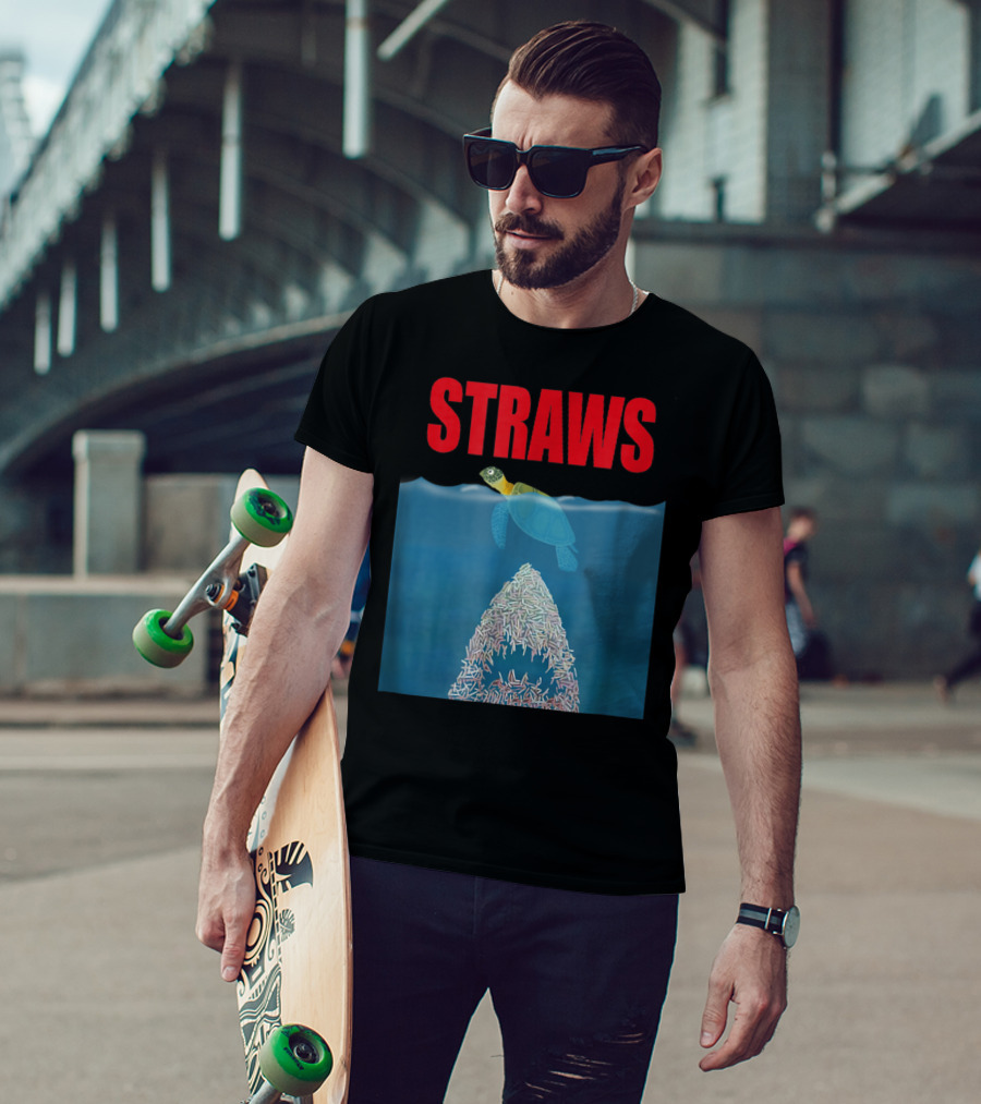 Straws Sea Turtle Save Earth Ban Plastics T-Shirt