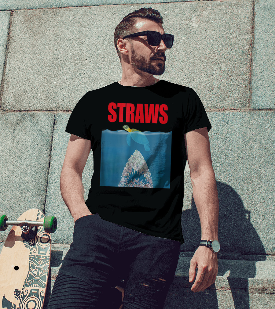 Straws Sea Turtle Save Earth Ban Plastics T-Shirt