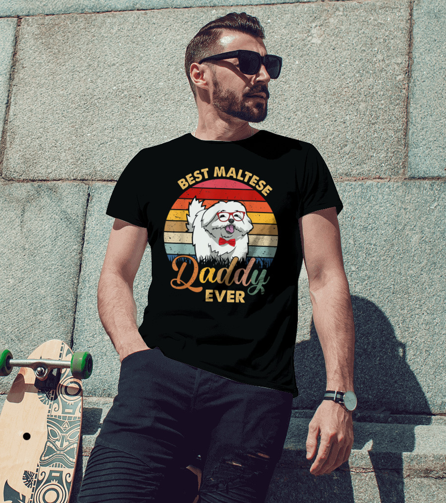 Best Maltese Daddy Ever Retro Style Dog T-Shirt