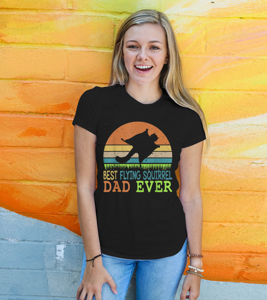 Best Flying Squirrel Dad Ever Retro Sunset T-Shirt