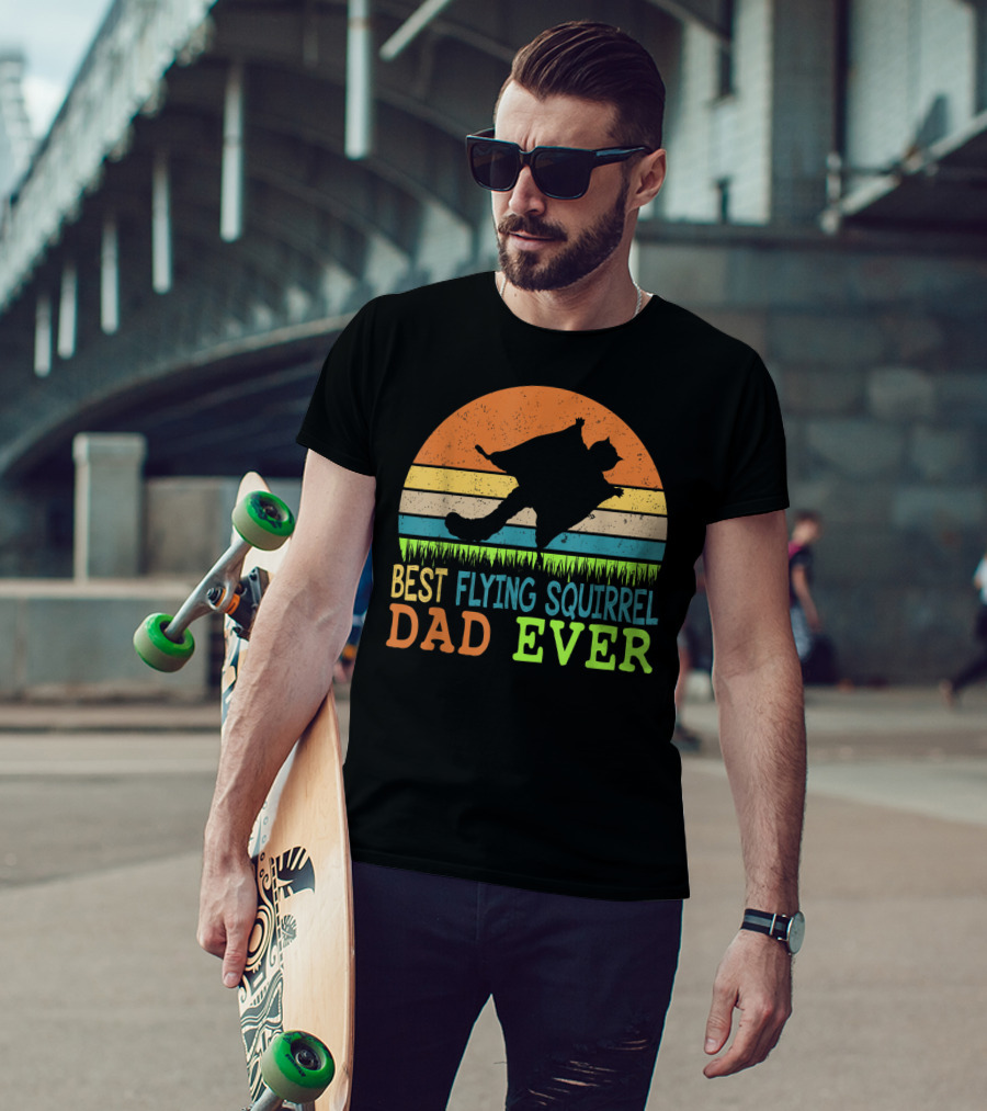 Best Flying Squirrel Dad Ever Retro Sunset T-Shirt