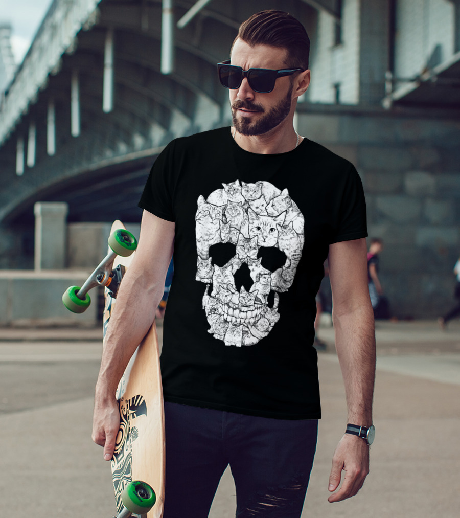 Cat Skull Cat Skull Men's Unique Feline Skull T-Shirt