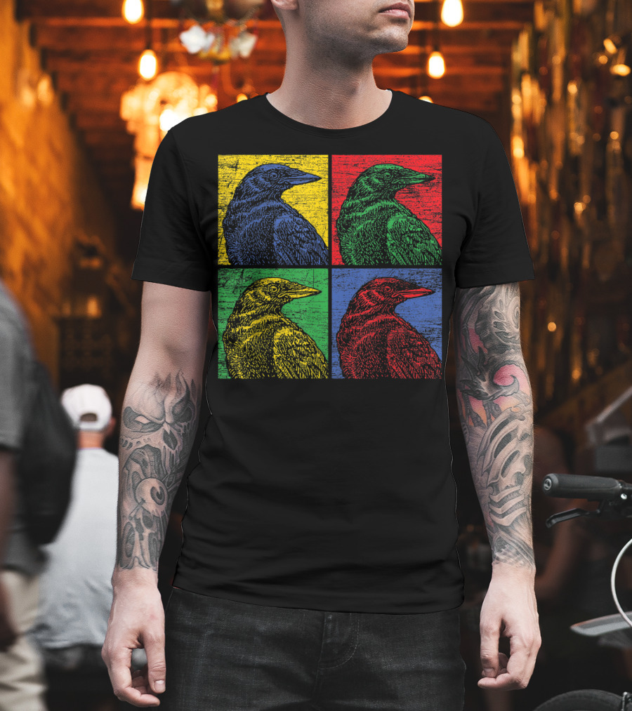 Vintage Raven Colorful Pop Art Crow Bird Lover T-Shirt