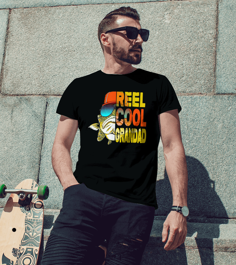 Father's Day Reel Cool Grandad Fishing Retro Sunglasses Hat T-Shirt