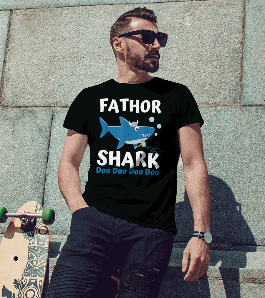 Fathor Shark Doo Doo Doo Doo Viking Father's Day Hero T-Shirt
