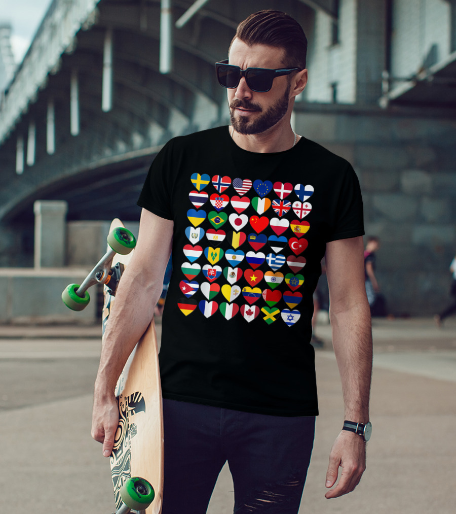 Flags Of The Countries Of The World Heart Shape Collection T-Shirt