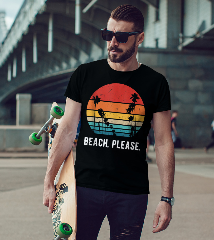 Beach Please Summer Breaks Aloha Vintage Sunset Palm Trees T-Shirt
