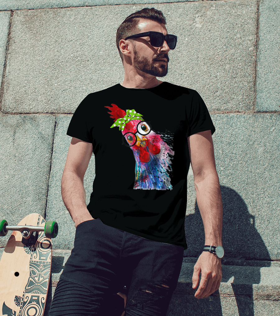 Funny Chicken Lover Hen Farmer Glasses Bandana T-Shirt