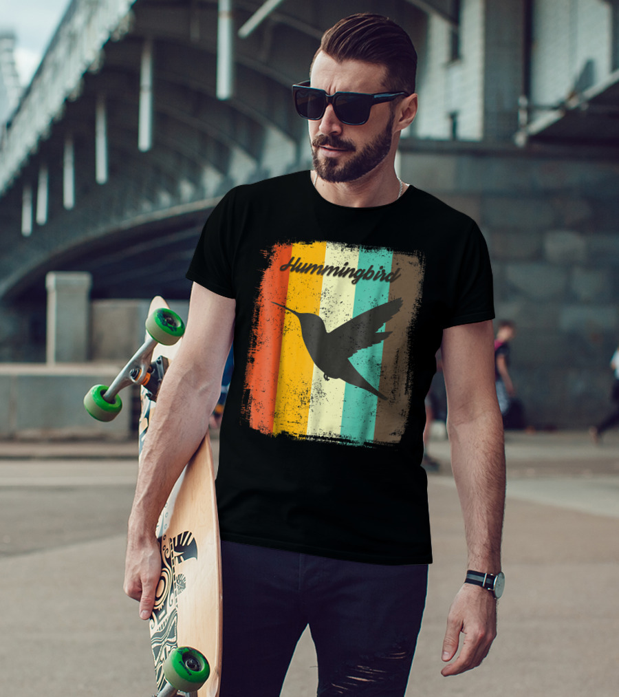 Hummingbird 70s Vintage Bird Lover Retro Stripes T-Shirt